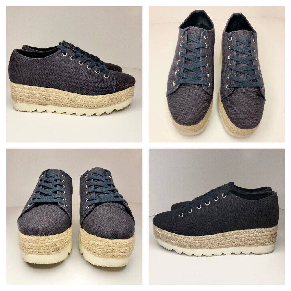 Steve Madden Karma Kraze Espadrille Platform Lace Up Sneakers Navy Blue Sz 10